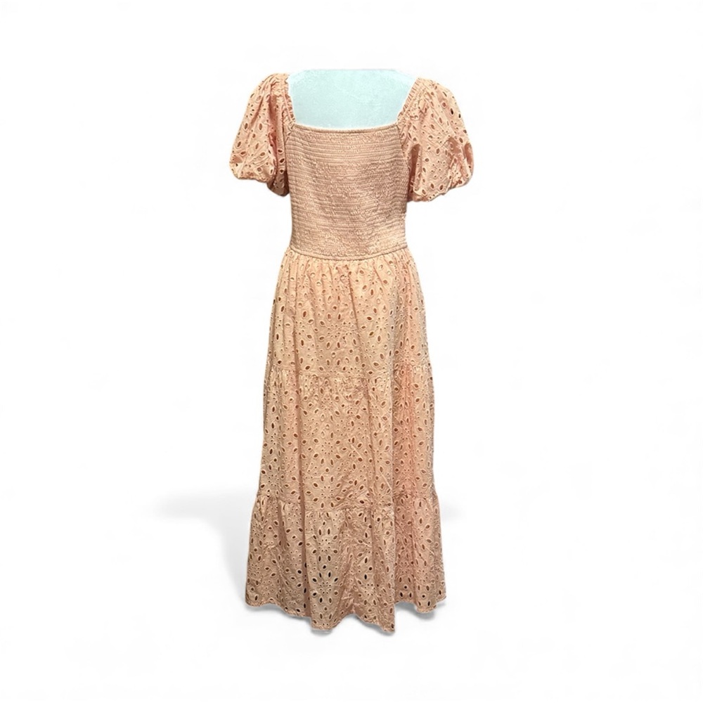 Elegant Pink Eyelet Midi Dress